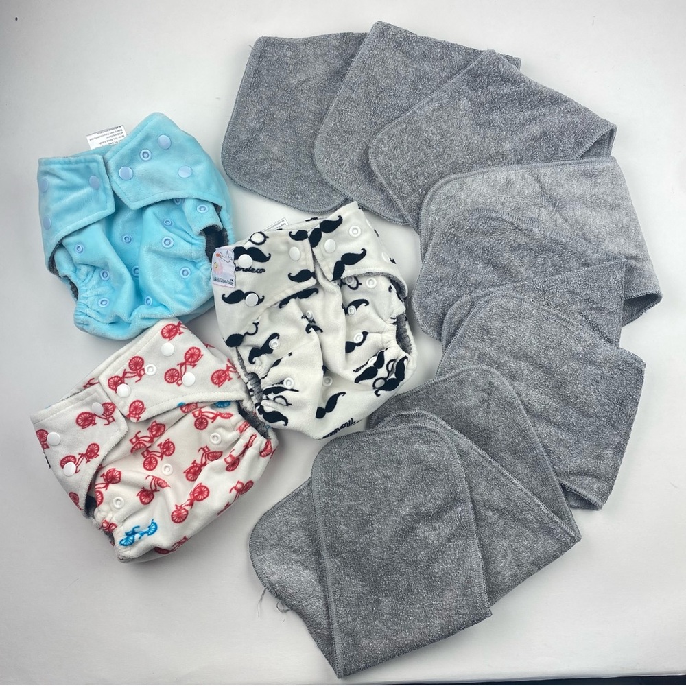 Kawaii green baby cloth diaper lot boys charcoal inserts